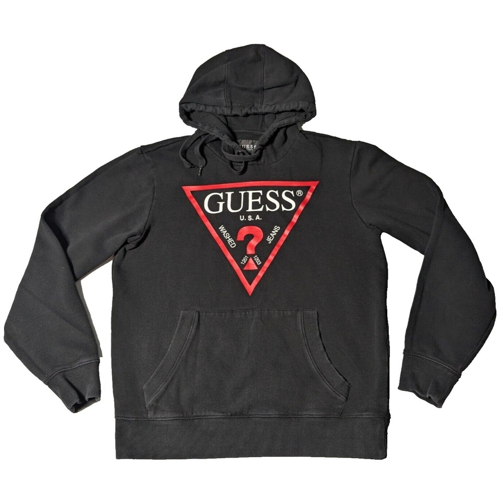 GUESS TRIANGLE LOGO Men Small Black Graphic Print‎ Hoodie
